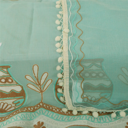 Sanskriti Vintage Sea Green Dupatta Long Stole Blend Cotton Embroidered Scarves