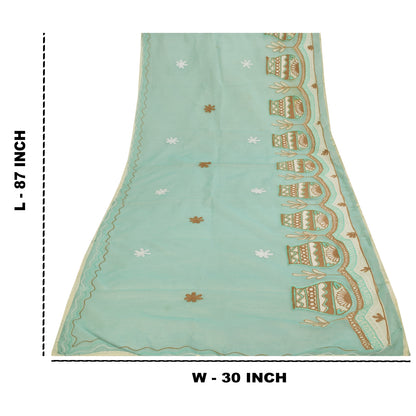 Sanskriti Vintage Sea Green Dupatta Long Stole Blend Cotton Embroidered Scarves