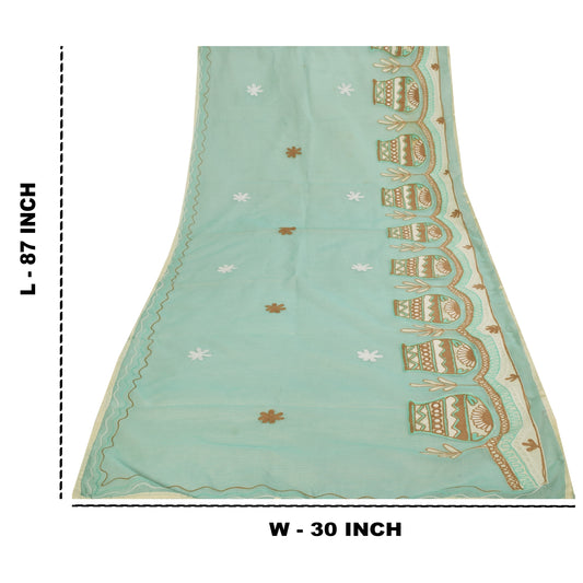 Sanskriti Vintage Sea Green Dupatta Long Stole Blend Cotton Embroidered Scarves