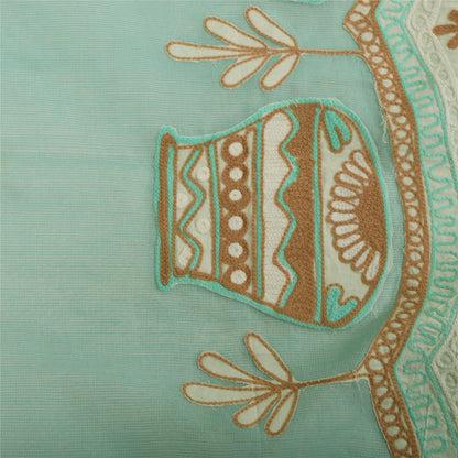 Sanskriti Vintage Sea Green Dupatta Long Stole Blend Cotton Embroidered Scarves
