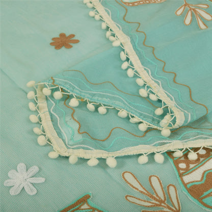 Sanskriti Vintage Sea Green Dupatta Long Stole Blend Cotton Embroidered Scarves