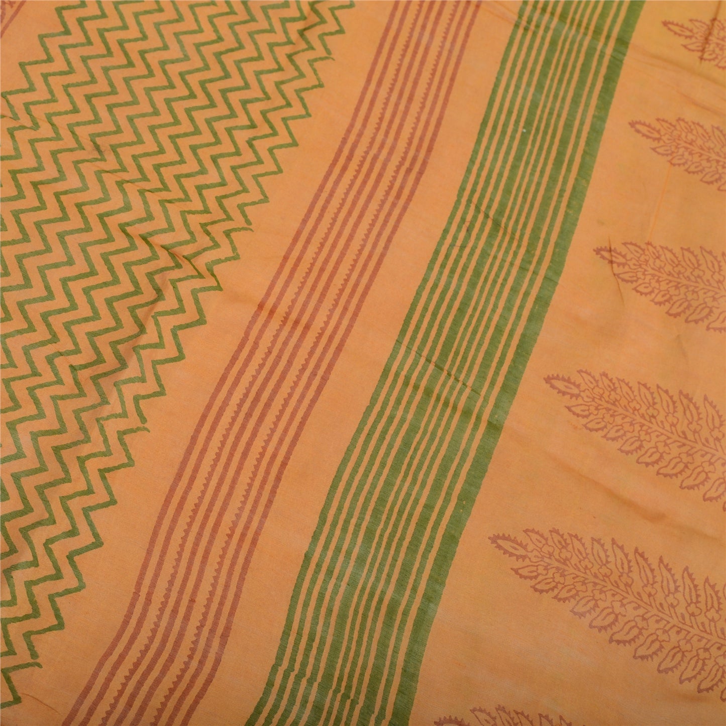 Sanskriti Vintage Dupatta Long Stole Pure Silk Saffron Shawl Block Printed Veil Scarves