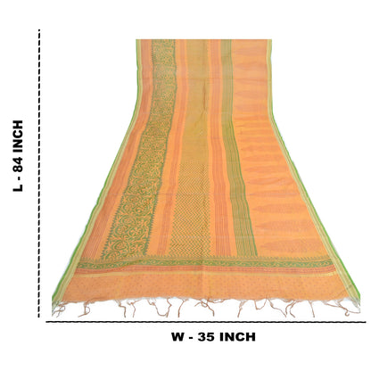 Sanskriti Vintage Dupatta Long Stole Pure Silk Saffron Shawl Block Printed Veil Scarves