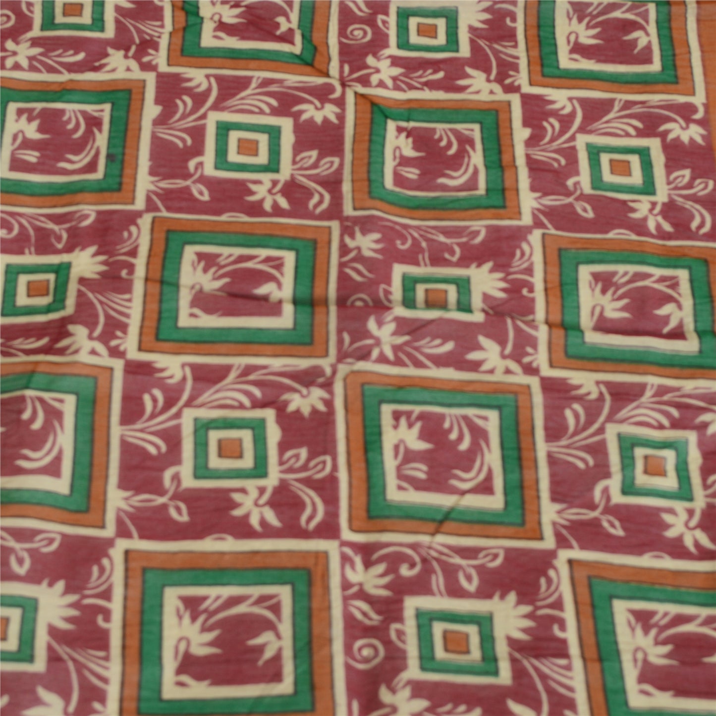 Sanskriti Vintage Dupatta Long Stole Pure Cotton Dark Red/Cream Printed Scarves