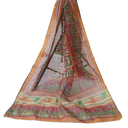 Sanskriti Vintage Dupatta Long Stole Pure Cotton Dark Red/Cream Printed Scarves