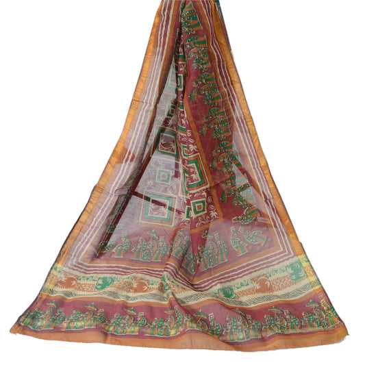 Sanskriti Vintage Dupatta Long Stole Pure Cotton Dark Red/Cream Printed Scarves