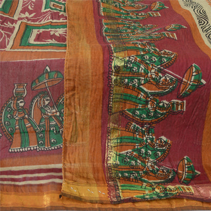 Sanskriti Vintage Dupatta Long Stole Pure Cotton Dark Red/Cream Printed Scarves