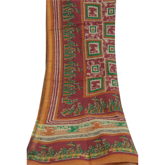 Sanskriti Vintage Dupatta Long Stole Pure Cotton Dark Red/Cream Printed Scarves