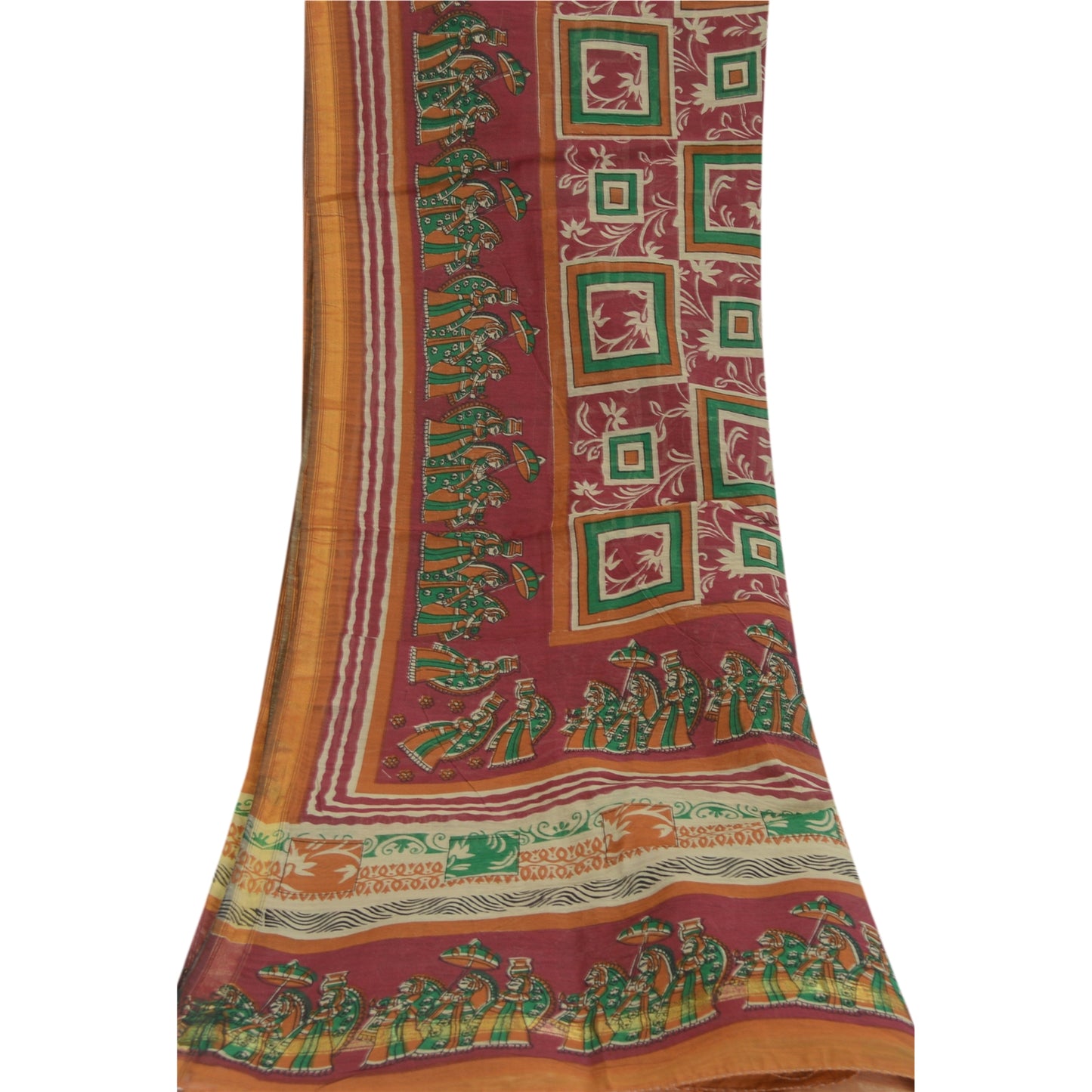 Sanskriti Vintage Dupatta Long Stole Pure Cotton Dark Red/Cream Printed Scarves
