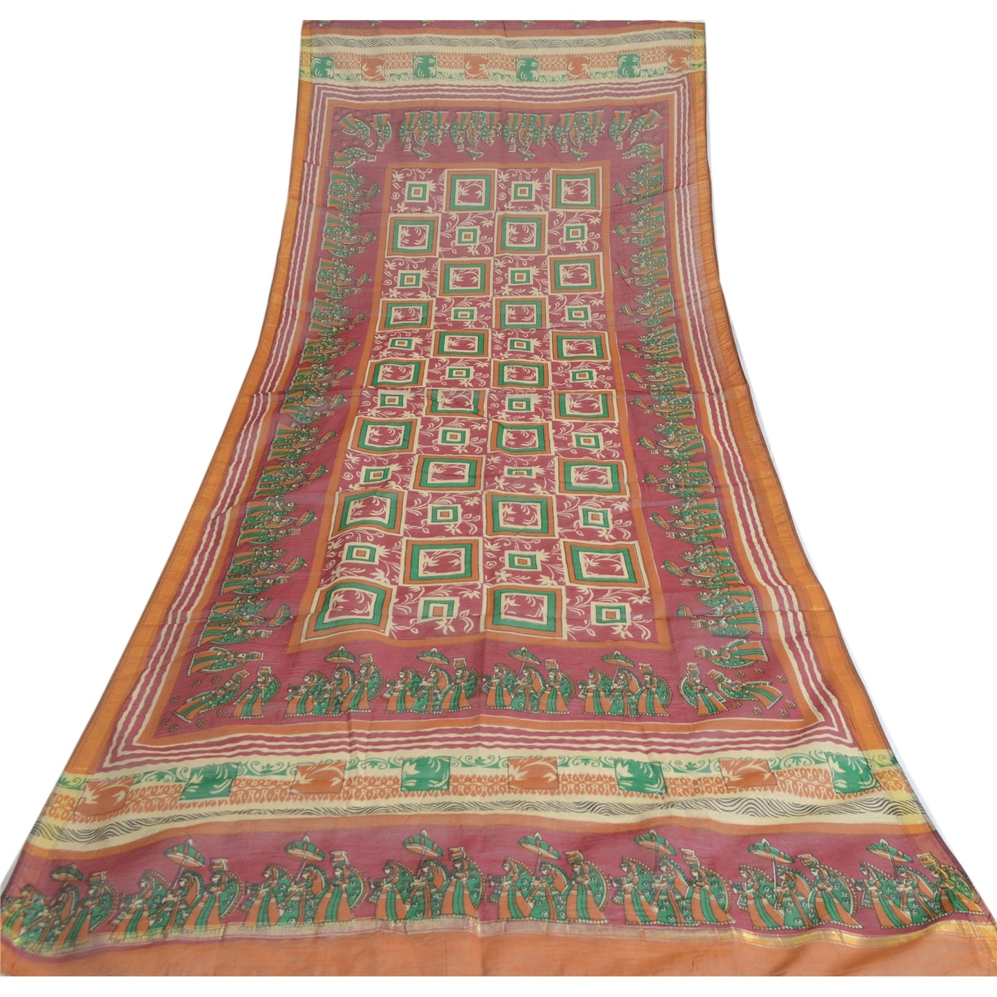 Sanskriti Vintage Dupatta Long Stole Pure Cotton Dark Red/Cream Printed Scarves