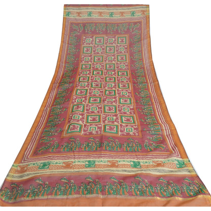 Sanskriti Vintage Dupatta Long Stole Pure Cotton Dark Red/Cream Printed Scarves