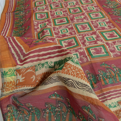 Sanskriti Vintage Dupatta Long Stole Pure Cotton Dark Red/Cream Printed Scarves