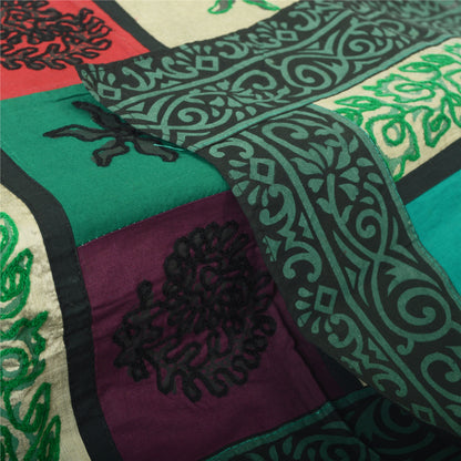 Sanskriti Vintage Dupatta Long Pure Cotton Green Hand Embroidered Hijab  India Upcycled Remnant Neck Shawl Craft Supplies