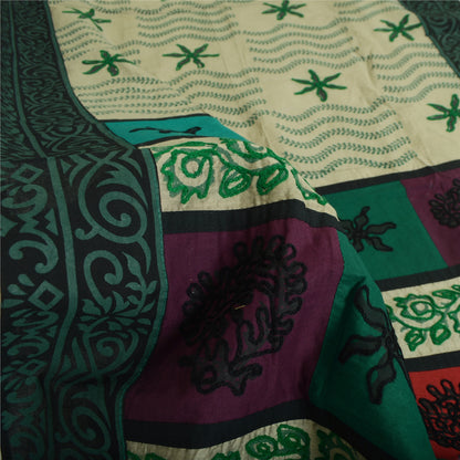 Sanskriti Vintage Dupatta Long Pure Cotton Green Hand Embroidered Hijab  India Upcycled Remnant Neck Shawl Craft Supplies