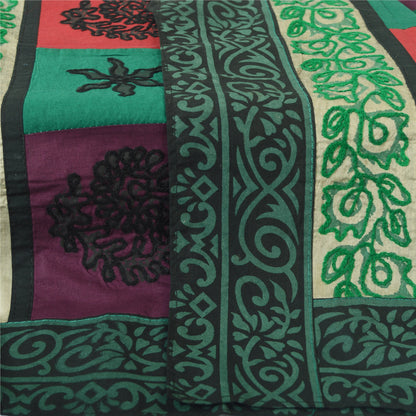 Sanskriti Vintage Dupatta Long Pure Cotton Green Hand Embroidered Hijab  India Upcycled Remnant Neck Shawl Craft Supplies