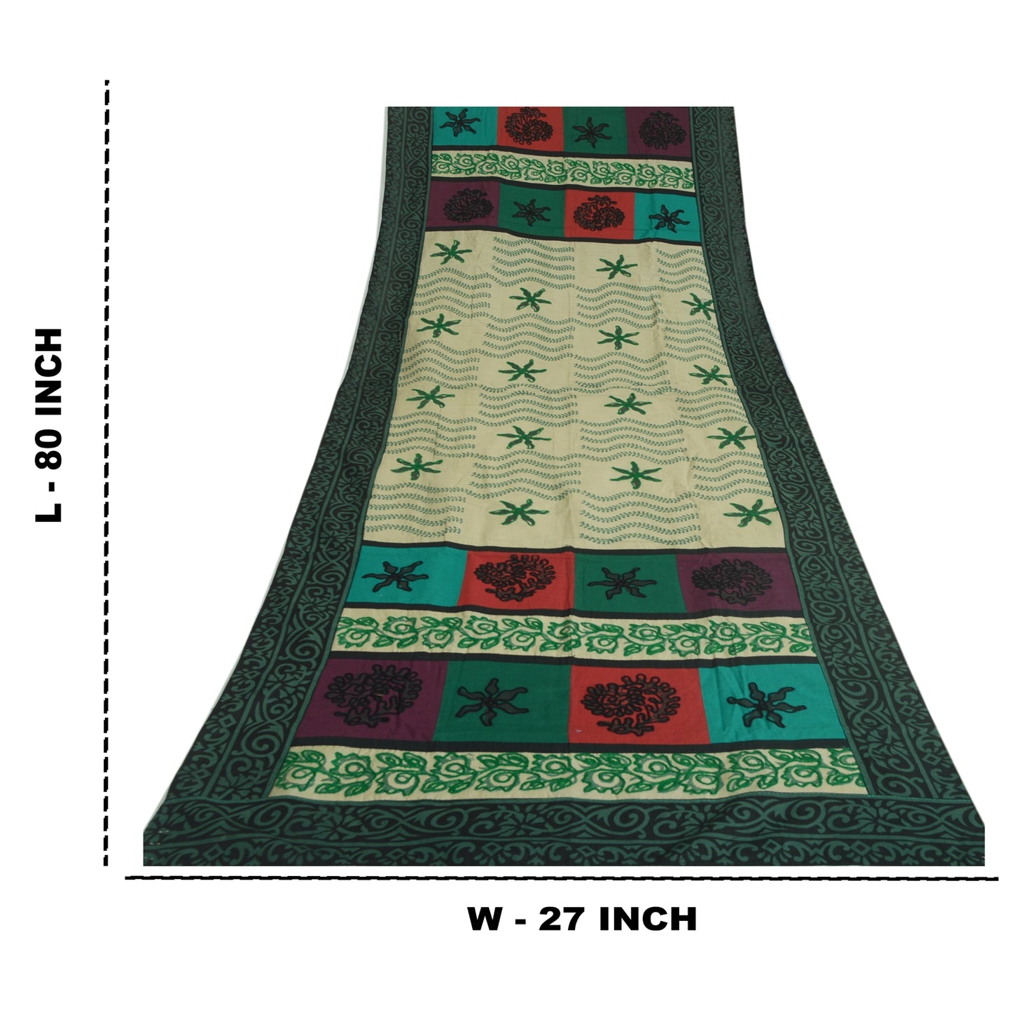 Sanskriti Vintage Dupatta Long Pure Cotton Green Hand Embroidered Hijab  India Upcycled Remnant Neck Shawl Craft Supplies