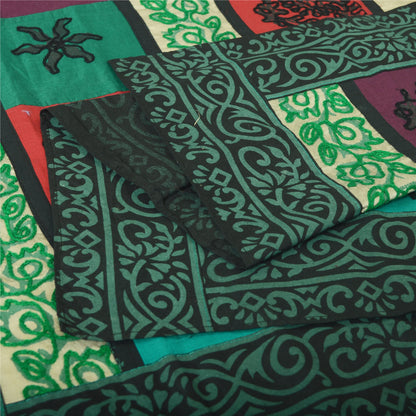 Sanskriti Vintage Dupatta Long Pure Cotton Green Hand Embroidered Hijab  India Upcycled Remnant Neck Shawl Craft Supplies