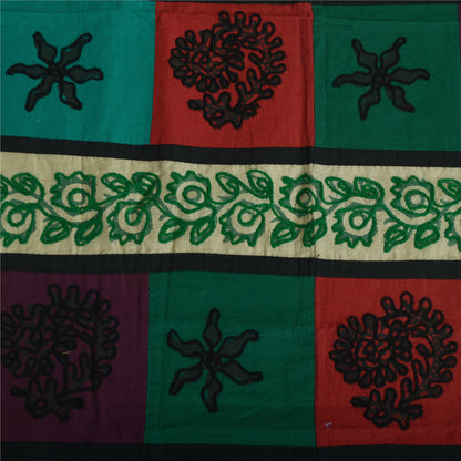 Sanskriti Vintage Dupatta Long Pure Cotton Green Hand Embroidered Hijab  India Upcycled Remnant Neck Shawl Craft Supplies