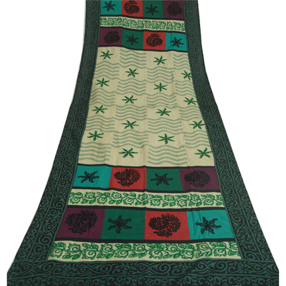 Sanskriti Vintage Dupatta Long Pure Cotton Green Hand Embroidered Hijab  India Upcycled Remnant Neck Shawl Craft Supplies