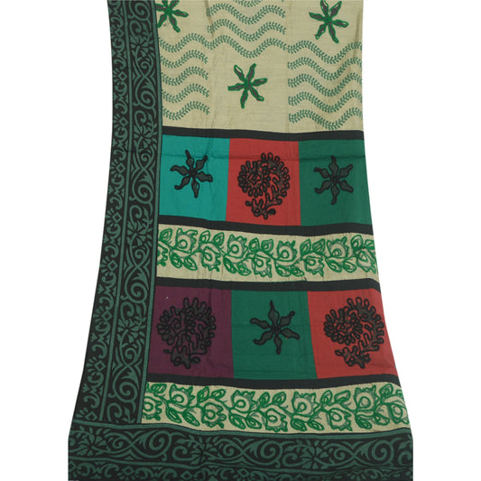 Sanskriti Vintage Dupatta Long Pure Cotton Green Hand Embroidered Hijab  India Upcycled Remnant Neck Shawl Craft Supplies
