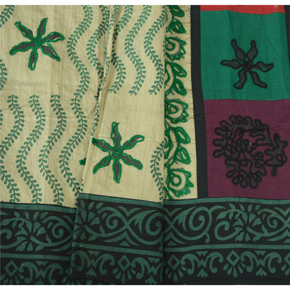 Sanskriti Vintage Dupatta Long Pure Cotton Green Hand Embroidered Hijab  India Upcycled Remnant Neck Shawl Craft Supplies
