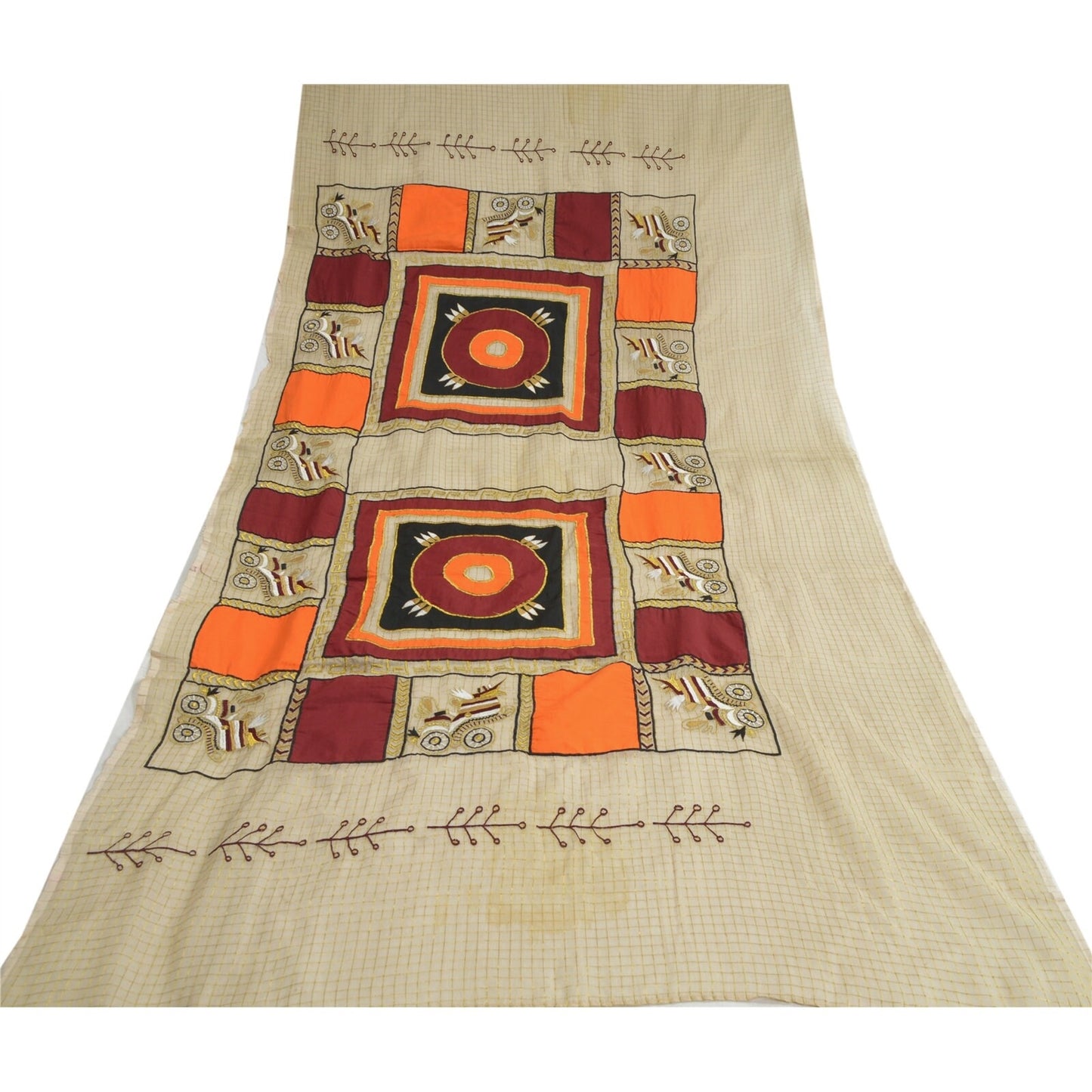 Sanskriti Vintage Dupatta Long Stole Cotton Ivory Hijab Embroidered Thread Woven
