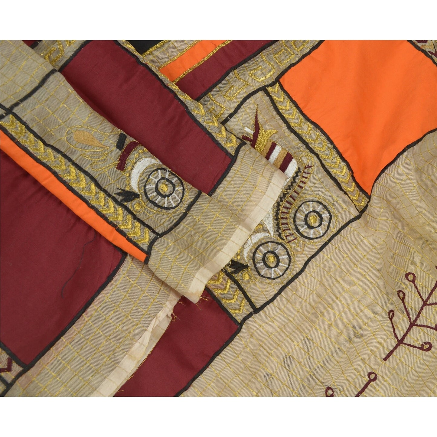 Sanskriti Vintage Dupatta Long Stole Cotton Ivory Hijab Embroidered Thread Woven