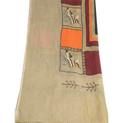Sanskriti Vintage Dupatta Long Stole Cotton Ivory Hijab Embroidered Thread Woven