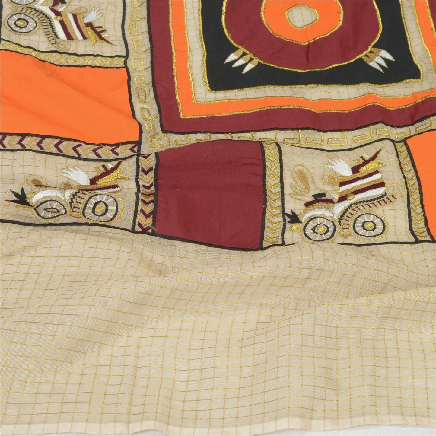 Sanskriti Vintage Dupatta Long Stole Cotton Ivory Hijab Embroidered Thread Woven