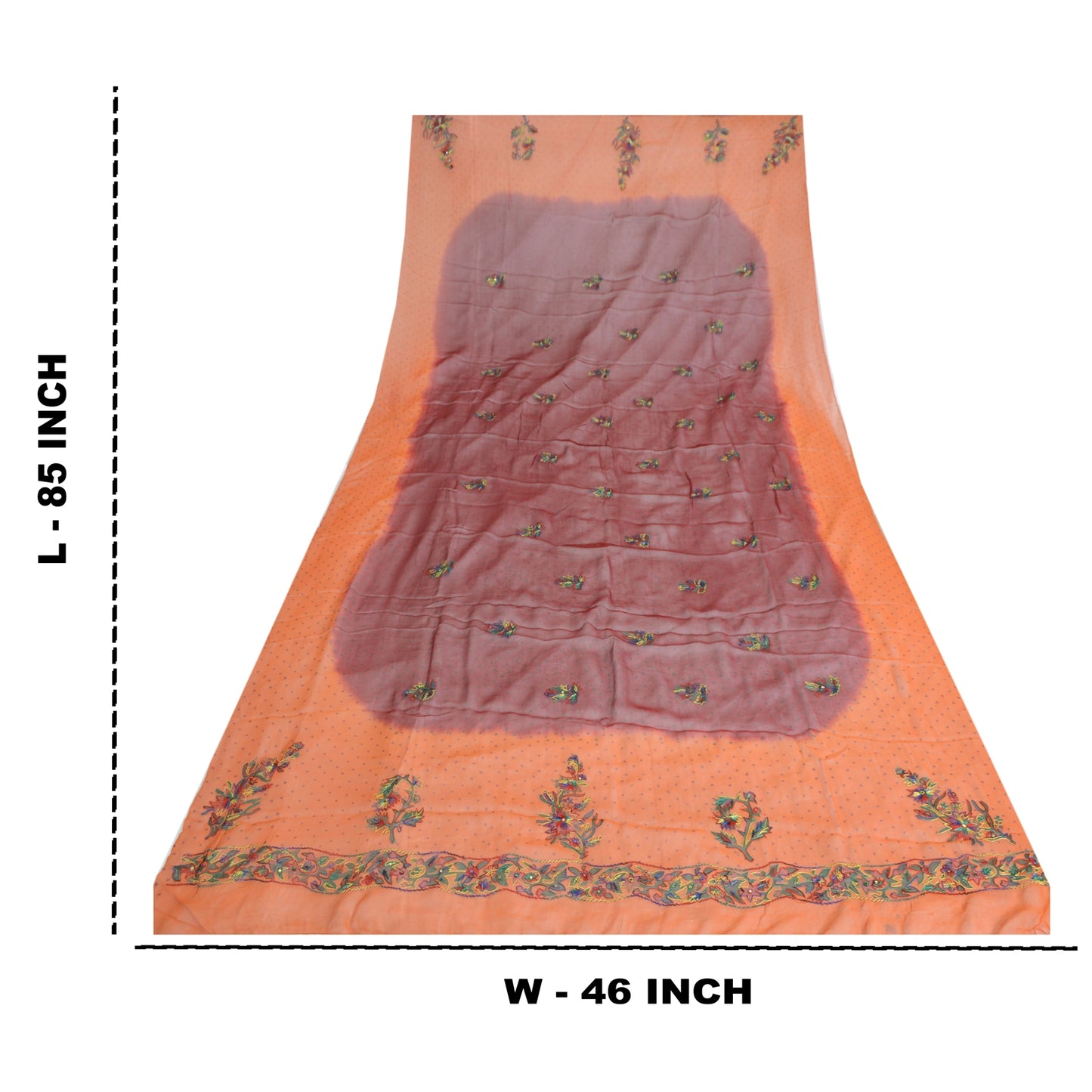 Sanskriti Vintage Dupatta Long Stole Pure Georgette Orange & Maroon Hand Beaded