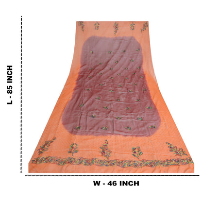 Sanskriti Vintage Dupatta Long Stole Pure Georgette Orange & Maroon Hand Beaded