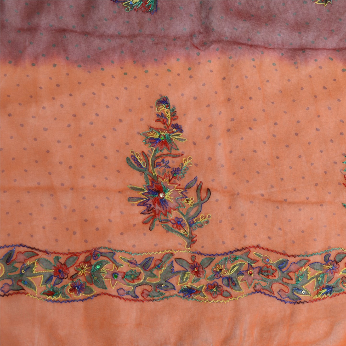 Sanskriti Vintage Dupatta Long Stole Pure Georgette Orange & Maroon Hand Beaded