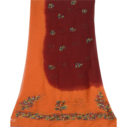 Sanskriti Vintage Dupatta Long Stole Pure Georgette Orange & Maroon Hand Beaded