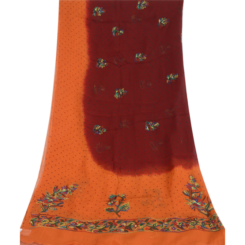 Sanskriti Vintage Dupatta Long Stole Pure Georgette Orange & Maroon Hand Beaded