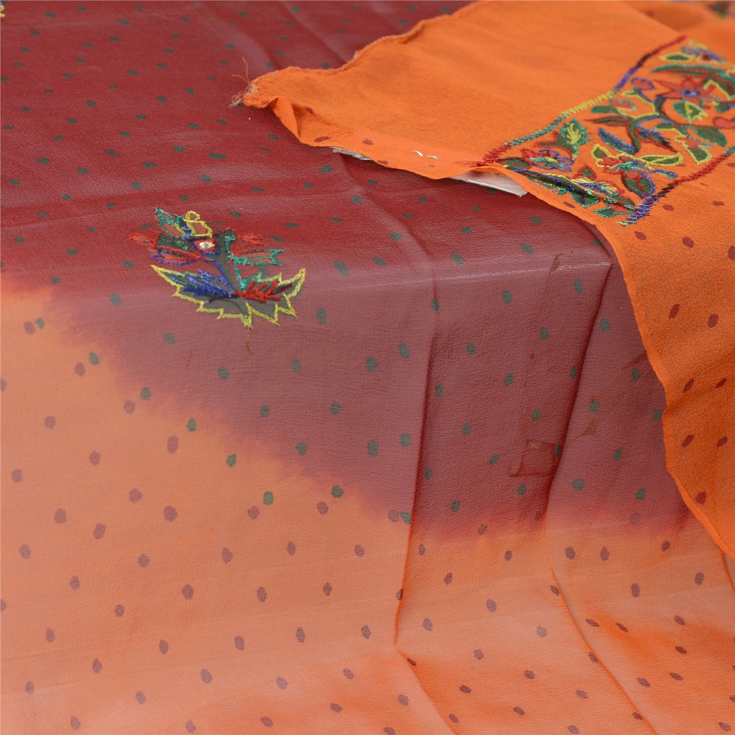 Sanskriti Vintage Dupatta Long Stole Pure Georgette Orange & Maroon Hand Beaded