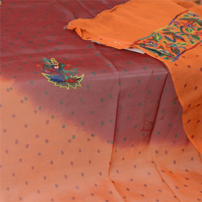 Sanskriti Vintage Dupatta Long Stole Pure Georgette Orange & Maroon Hand Beaded