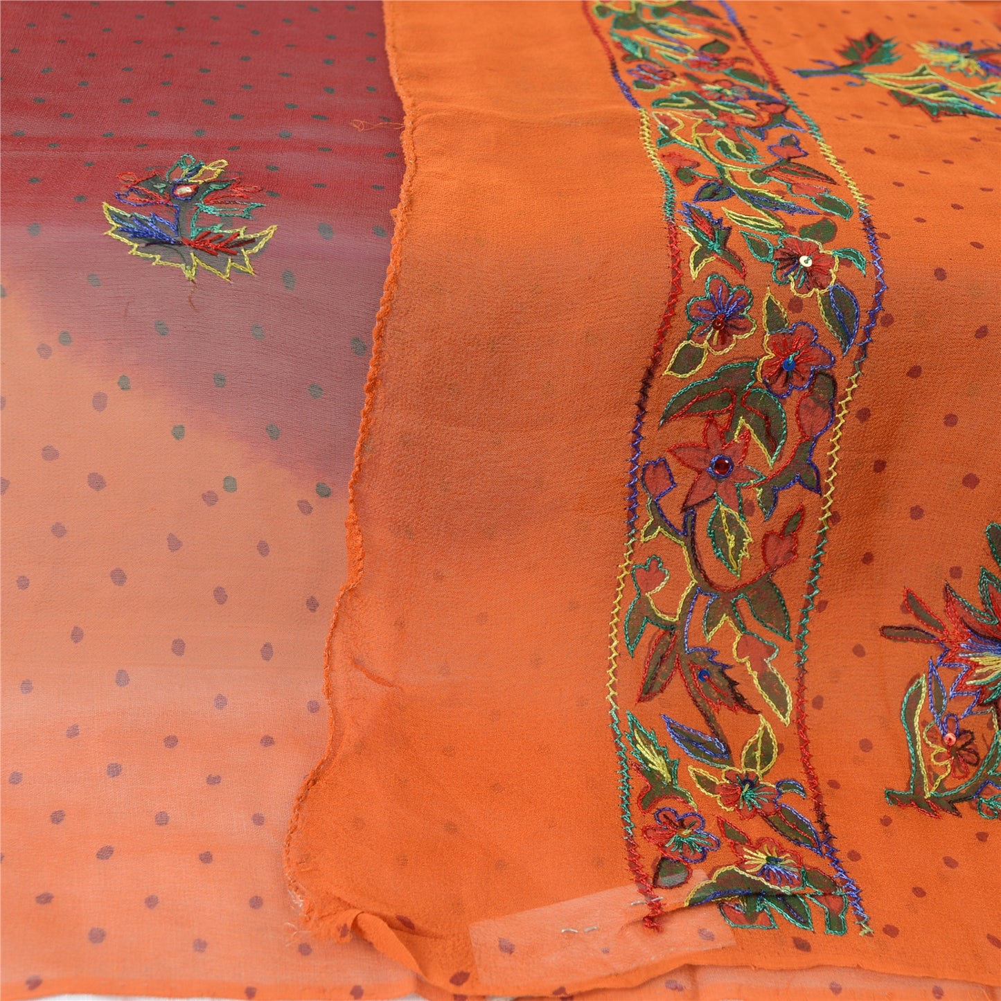 Sanskriti Vintage Dupatta Long Stole Pure Georgette Orange & Maroon Hand Beaded