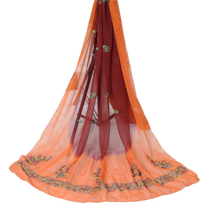 Sanskriti Vintage Dupatta Long Stole Pure Georgette Orange & Maroon Hand Beaded