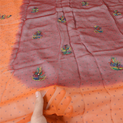 Sanskriti Vintage Dupatta Long Stole Pure Georgette Orange & Maroon Hand Beaded