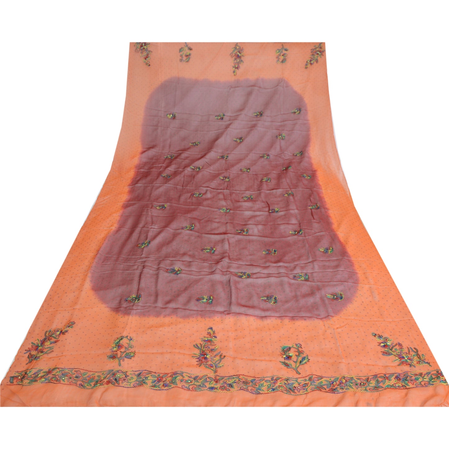 Sanskriti Vintage Dupatta Long Stole Pure Georgette Orange & Maroon Hand Beaded