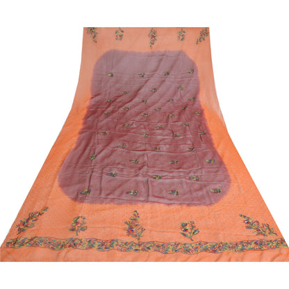 Sanskriti Vintage Dupatta Long Stole Pure Georgette Orange & Maroon Hand Beaded