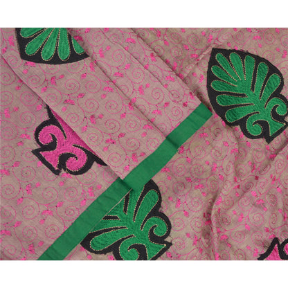 Sanskriti Vintage Dupatta Long Stole Blend Cotton Brown Hijab Embroidered Veil