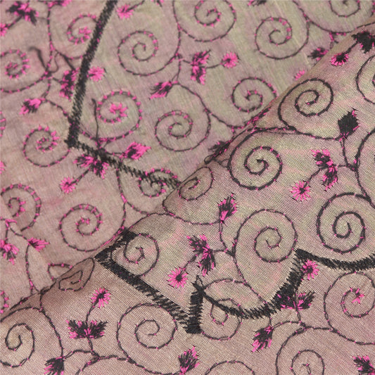 Sanskriti Vintage Dupatta Long Stole Blend Cotton Brown Hijab Embroidered Veil