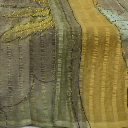 Sanskriti Vintage Dupatta Long Stole Art Silk Green Scarves Hand Beaded Scarves