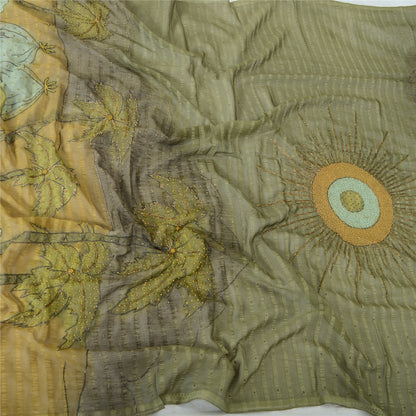 Sanskriti Vintage Dupatta Long Stole Art Silk Green Scarves Hand Beaded Scarves