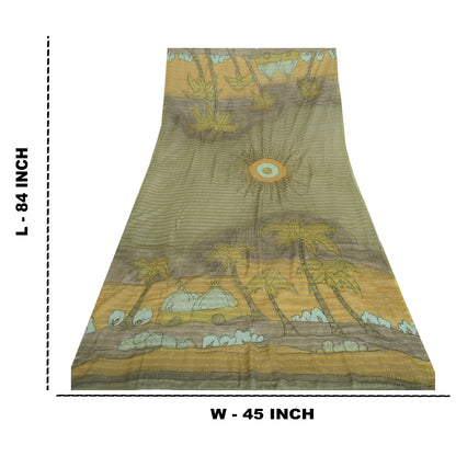 Sanskriti Vintage Dupatta Long Stole Art Silk Green Scarves Hand Beaded Scarves