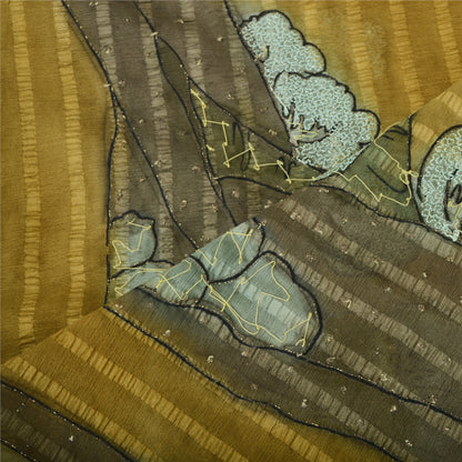 Sanskriti Vintage Dupatta Long Stole Art Silk Green Scarves Hand Beaded Scarves