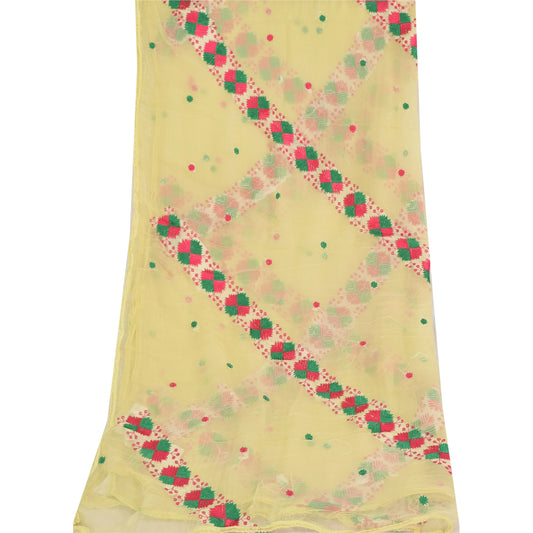 Sanskriti Vintage Cream Dupatta Long Stole Embroidered Bagh Phulkari Wrap Veil