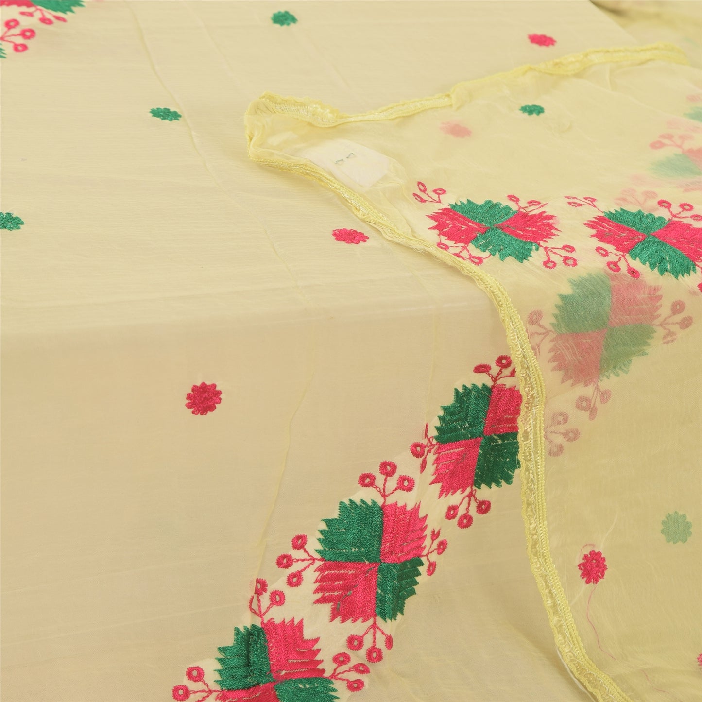 Sanskriti Vintage Cream Dupatta Long Stole Embroidered Bagh Phulkari Wrap Veil