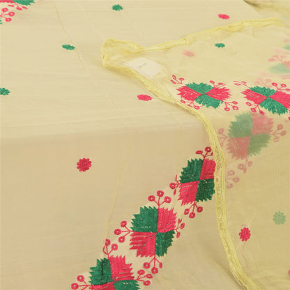 Sanskriti Vintage Cream Dupatta Long Stole Embroidered Bagh Phulkari Wrap Veil